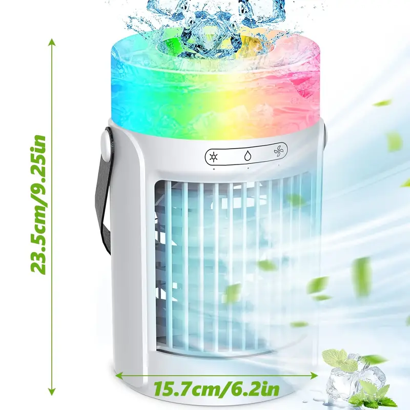 1pc portable air conditioners fan evaporative mini air cooler with 3 speeds 7 colors misting humidifier personal air cooler touch screen desktop cooling fan with large water tank for home room office travel  beach vacation essentials details 2