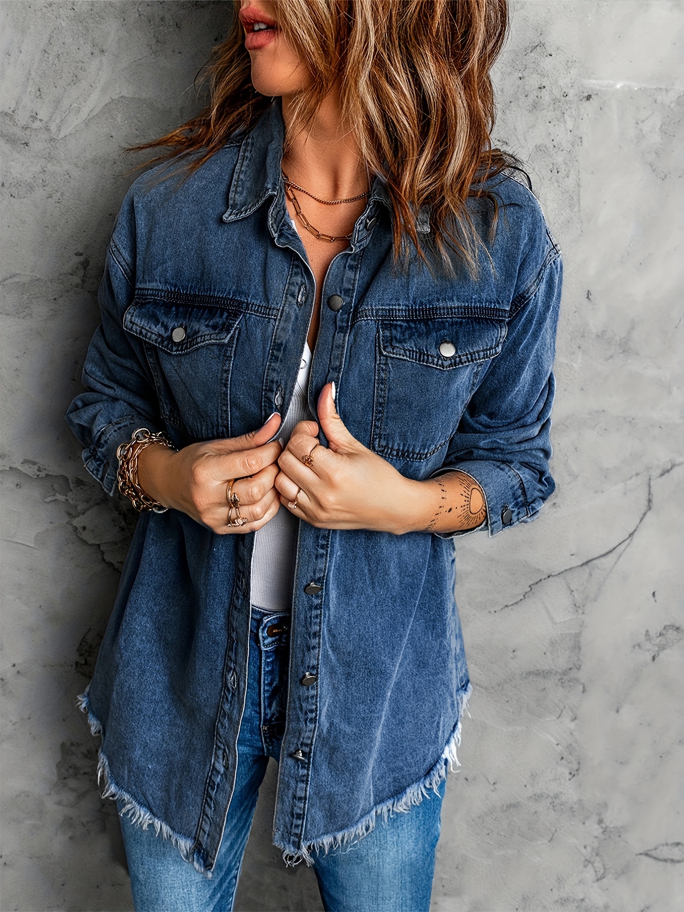 Giacca In Denim Oversize Da Donna – Maniche Lunghe, Blu, Taglia L, Stile Classico E Sciolto - 4