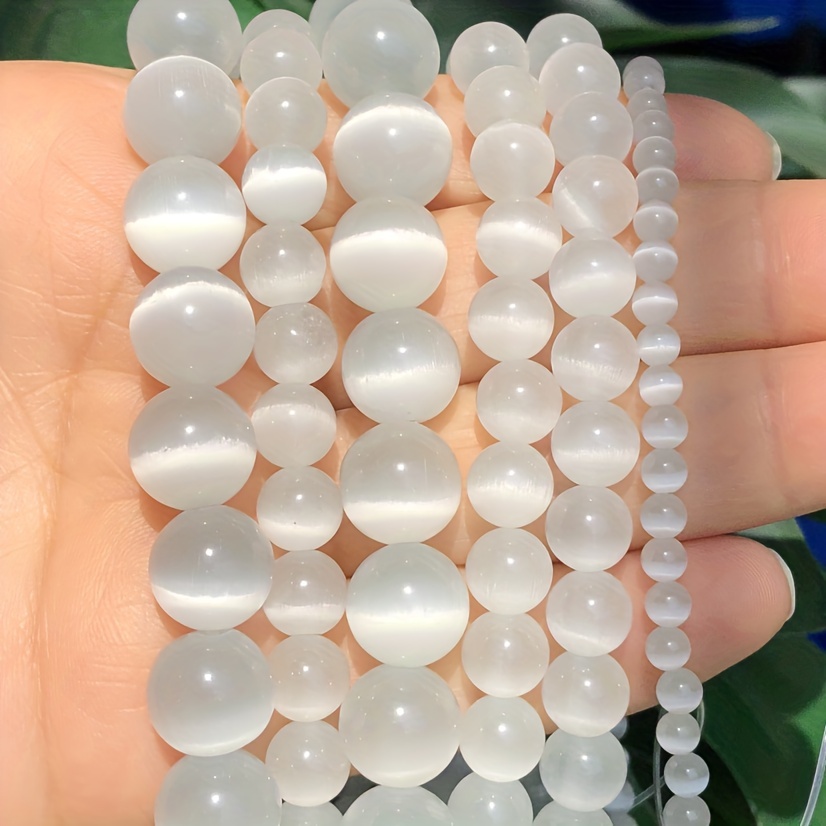 

6mm (0.236")-10mm (0.393") White Cat's Eye Glass Loose Spacer Moon Stone Beads For Jewelry Making Diy Elegant Fashion Bracelet Necklace Handmade Craft Supplies