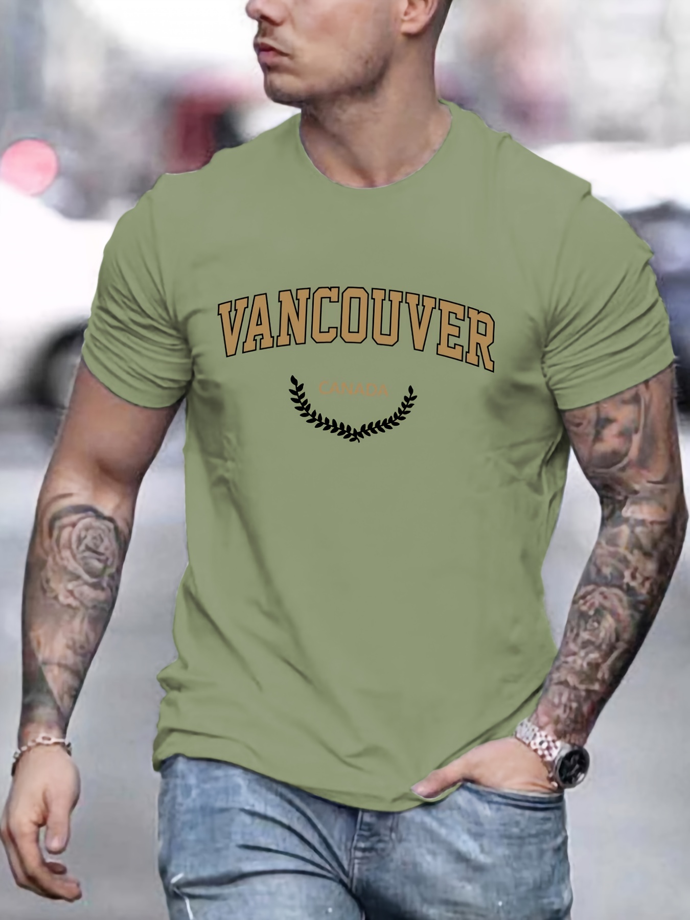 Vancouver Print Breathability Summer Round Neck Men's Short Temu