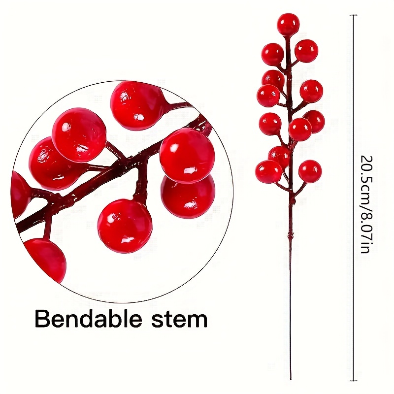 Panxxsen 20 Pcs Fake Red Berries,Red Berry Picks Branch,7.8 inch Artificial Berry Stems for Christmas Tree,Home Decor,Wedding,DIY Crafts