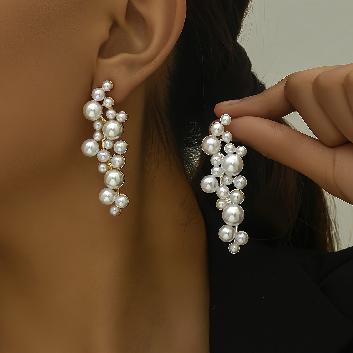 

Full Faux Pearl Decor Dangle Earrings Elegant Simple Style 18k Plated Jewelry Delicate Female Gift