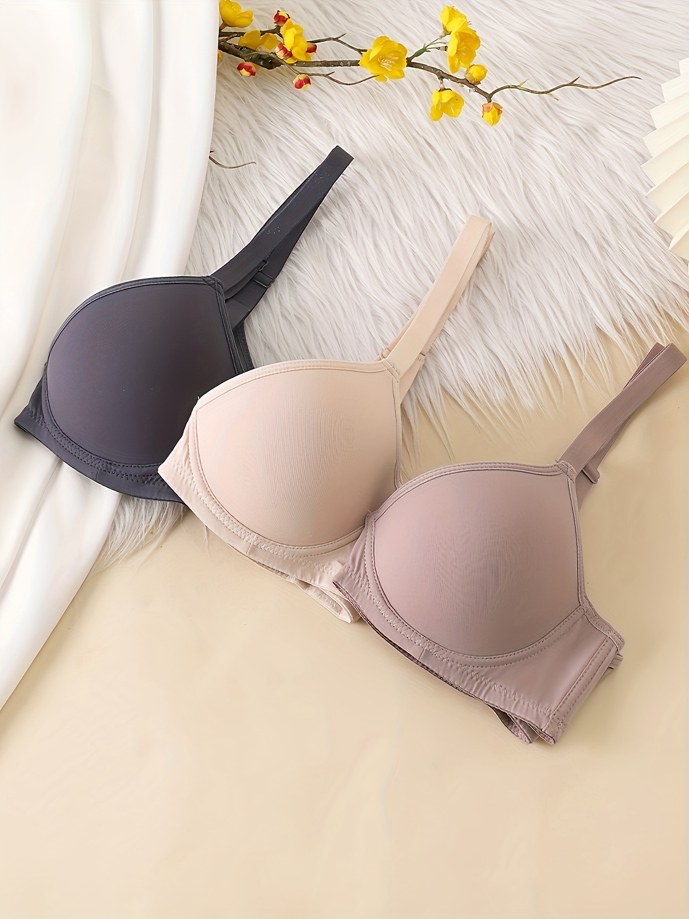Simple Solid T shirt Bras Comfy Breathable Wireless Everyday - Temu Canada