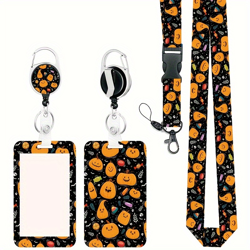 Halloween Pumpkin Ghost Face Pattern Retractable Key Card Holder Nurse Badge Creative Stretchable Key Card Holder Chest Badge Pendant,Temu
