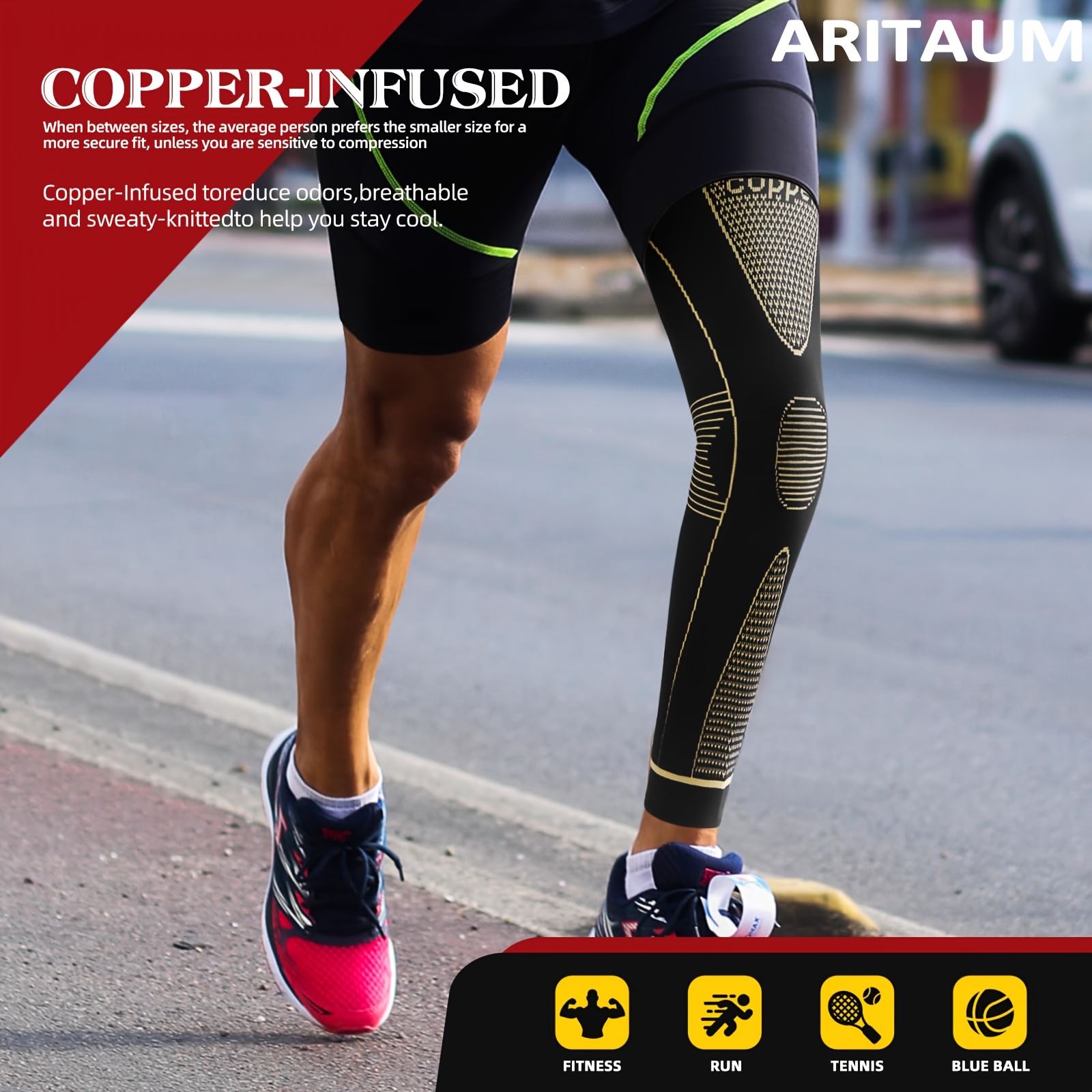 1Pcs Copper Full Leg Compression Sleeve,Anti Slip Compression
