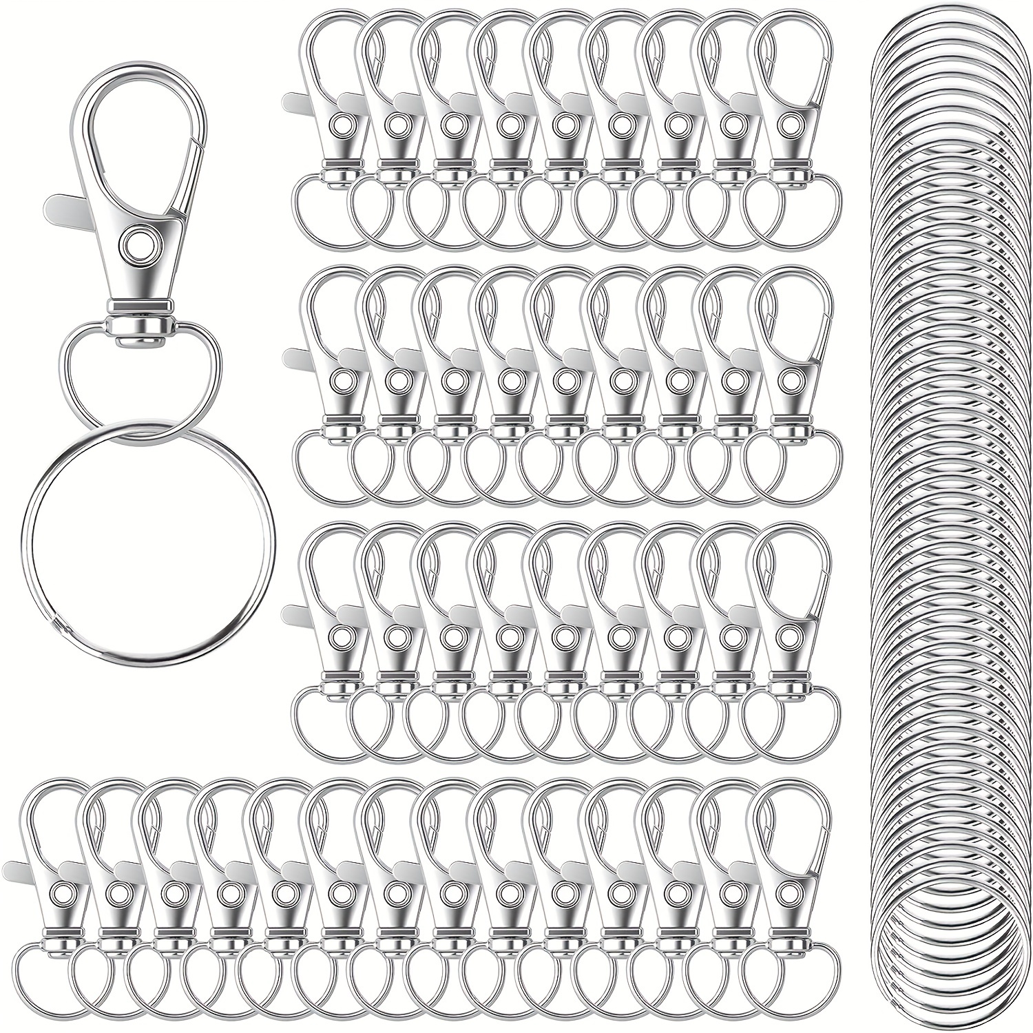 

100pcs Rotating Lobster Chain Dog Chain Keychain Combination Set 25mm Keyring Accessories For Diy Jewelry Keychain Making Accessories Small Business Supplies