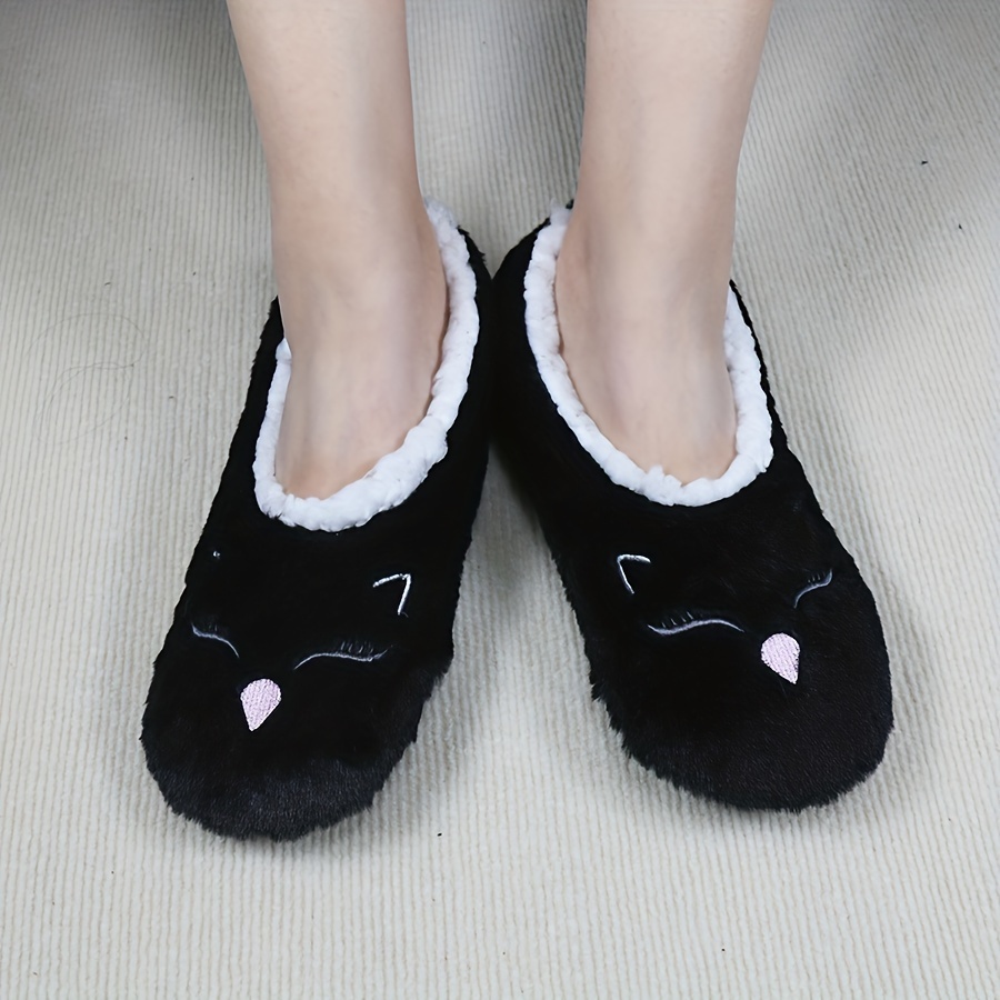 Cat Women's Slipper Socks  Black Cat Slipper Socks with Non-Slip