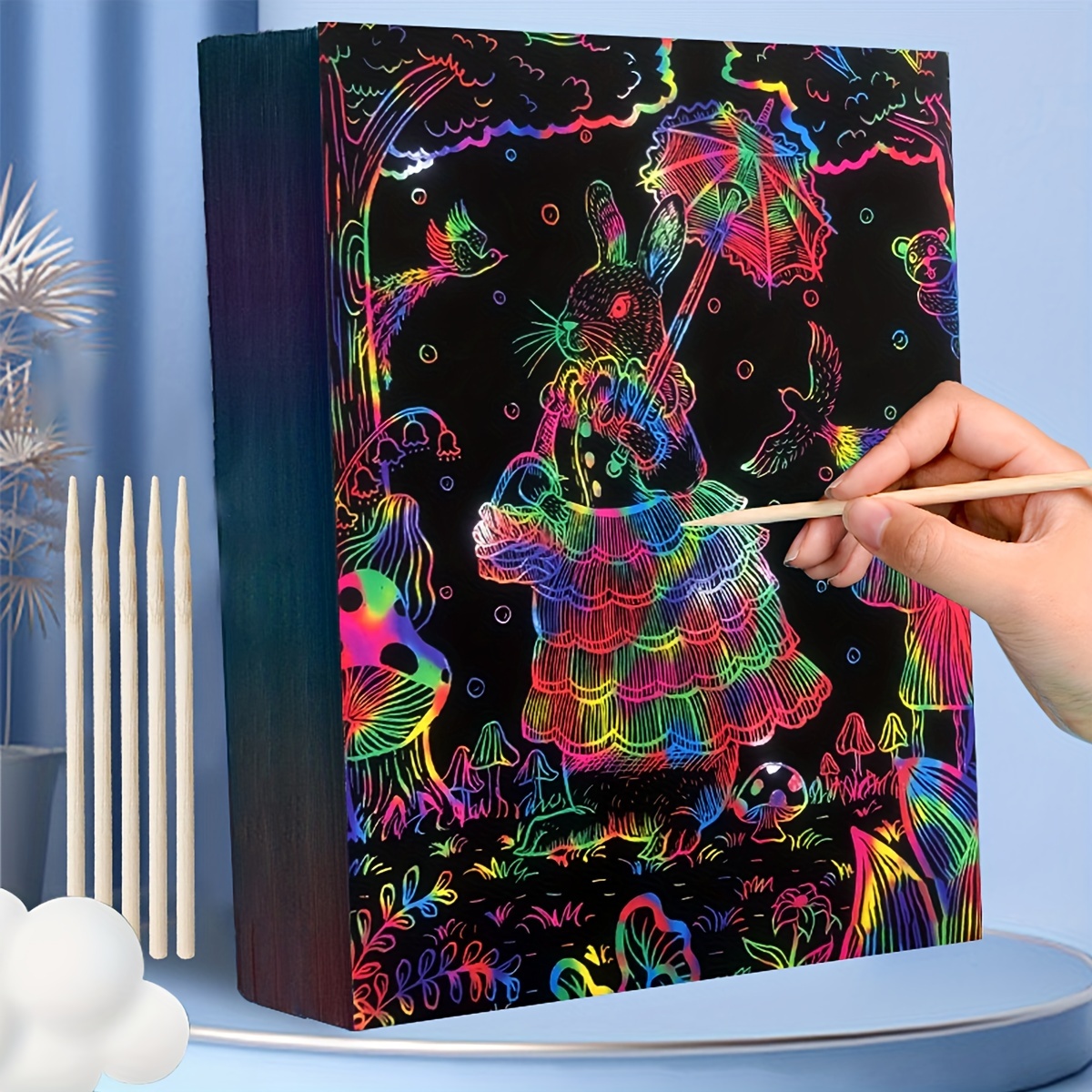 DIY Magic Rainbow Color Scratch Art Paper Card Set With Graffiti Stencil  Drawing Board Stick Art Painting Educational Toys Gifts