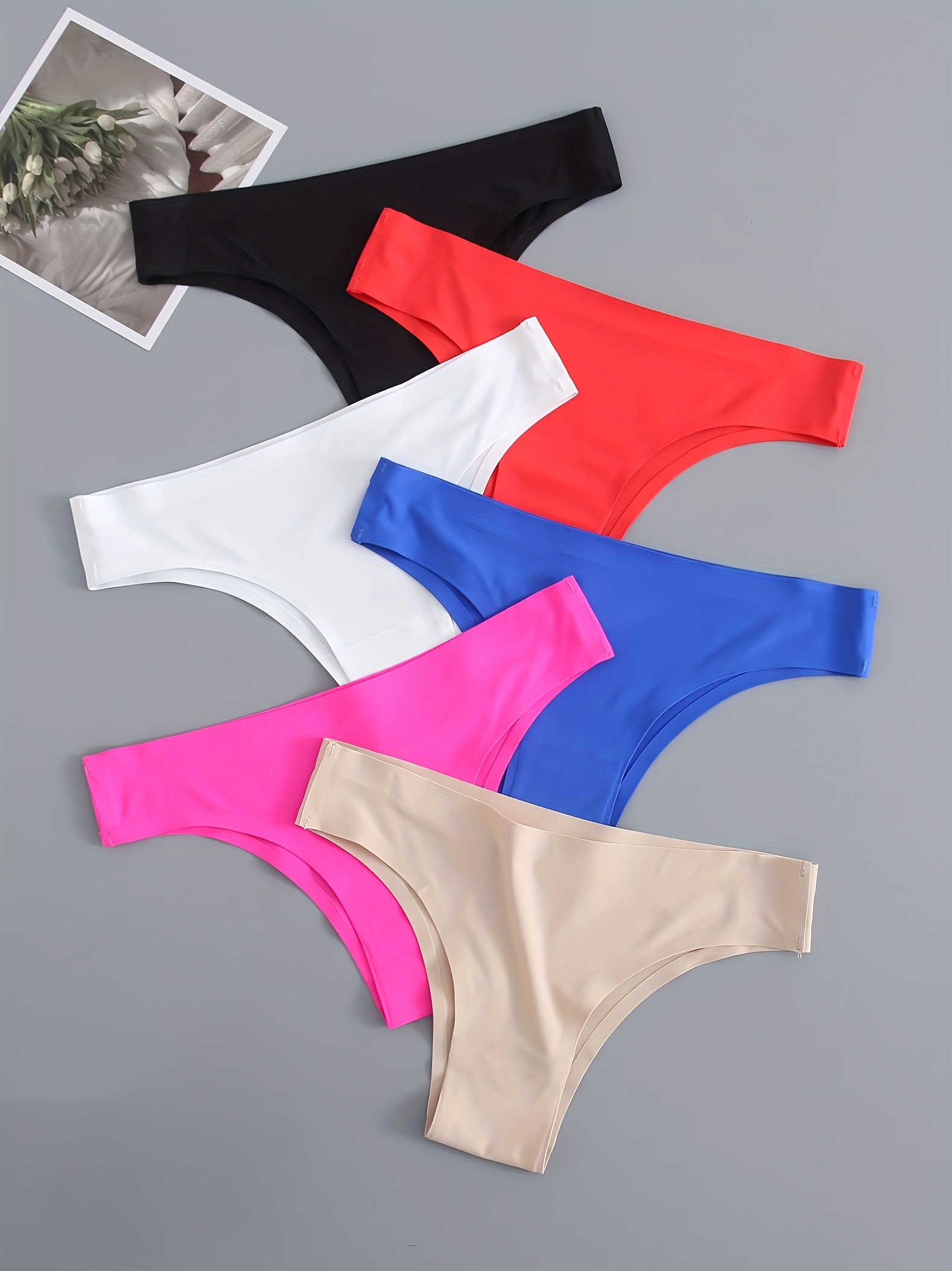 6 Pcs Women's Comfortable Bikini Panties, Solid Seamless Medium Stretch  Thong Panties, Women's Underwear & Lingerie