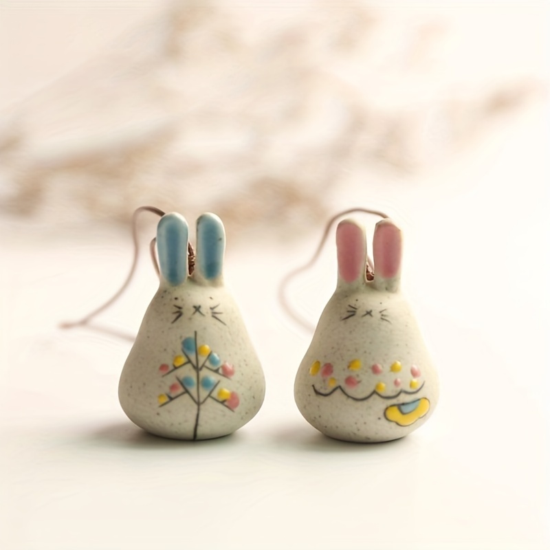 

1pc Hand-made Ceramic Wind Chimes Hanging Jewelry Cute Rabbit Wind Bell Pendant Easter Gift Garden Decoration Comfortable