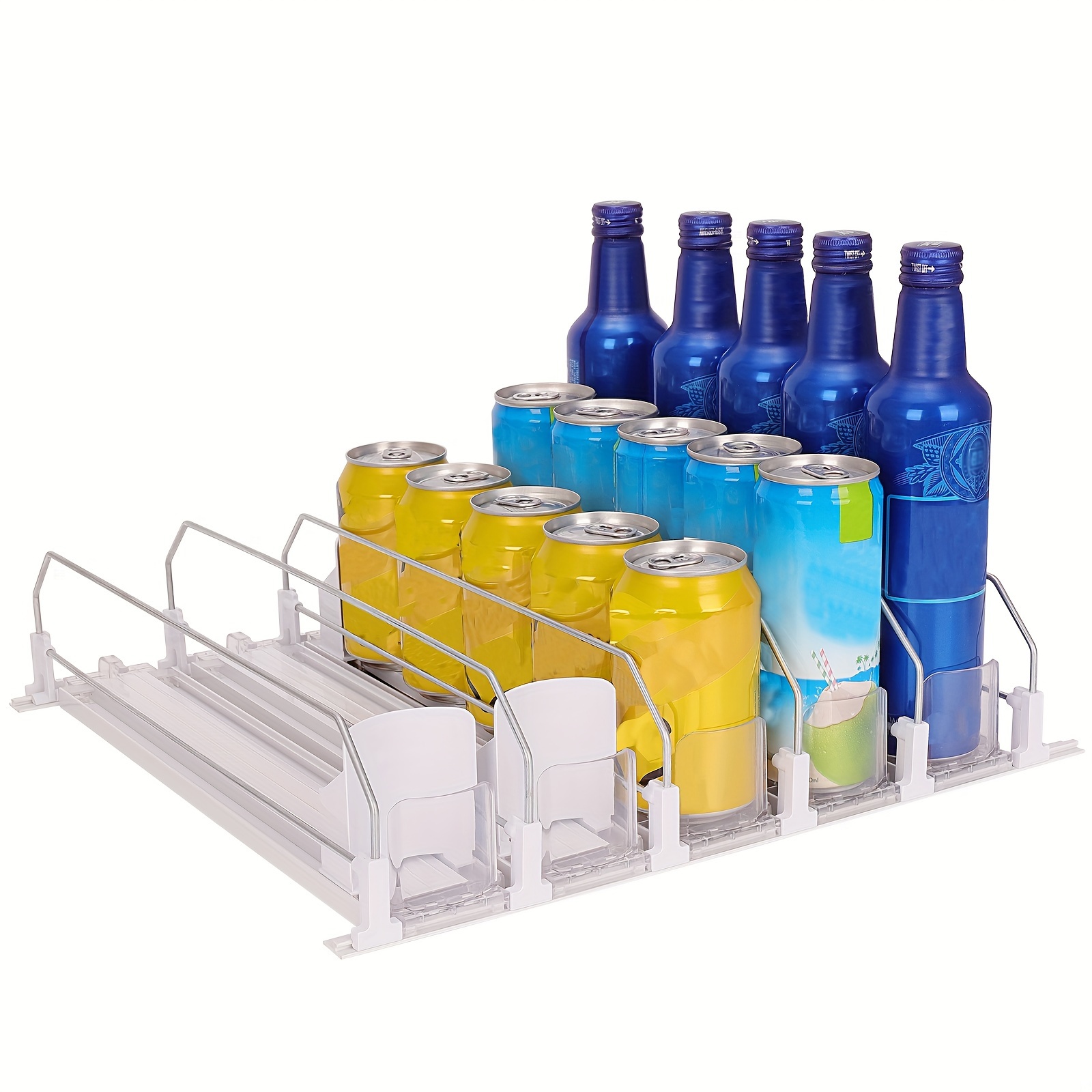 Organizador de latas de refresco para refrigerador, soporte dispensador de  latas de bebidas, organizador de latas de refresco colgante de plástico,  estante deslizante de almacenamiento para nevera