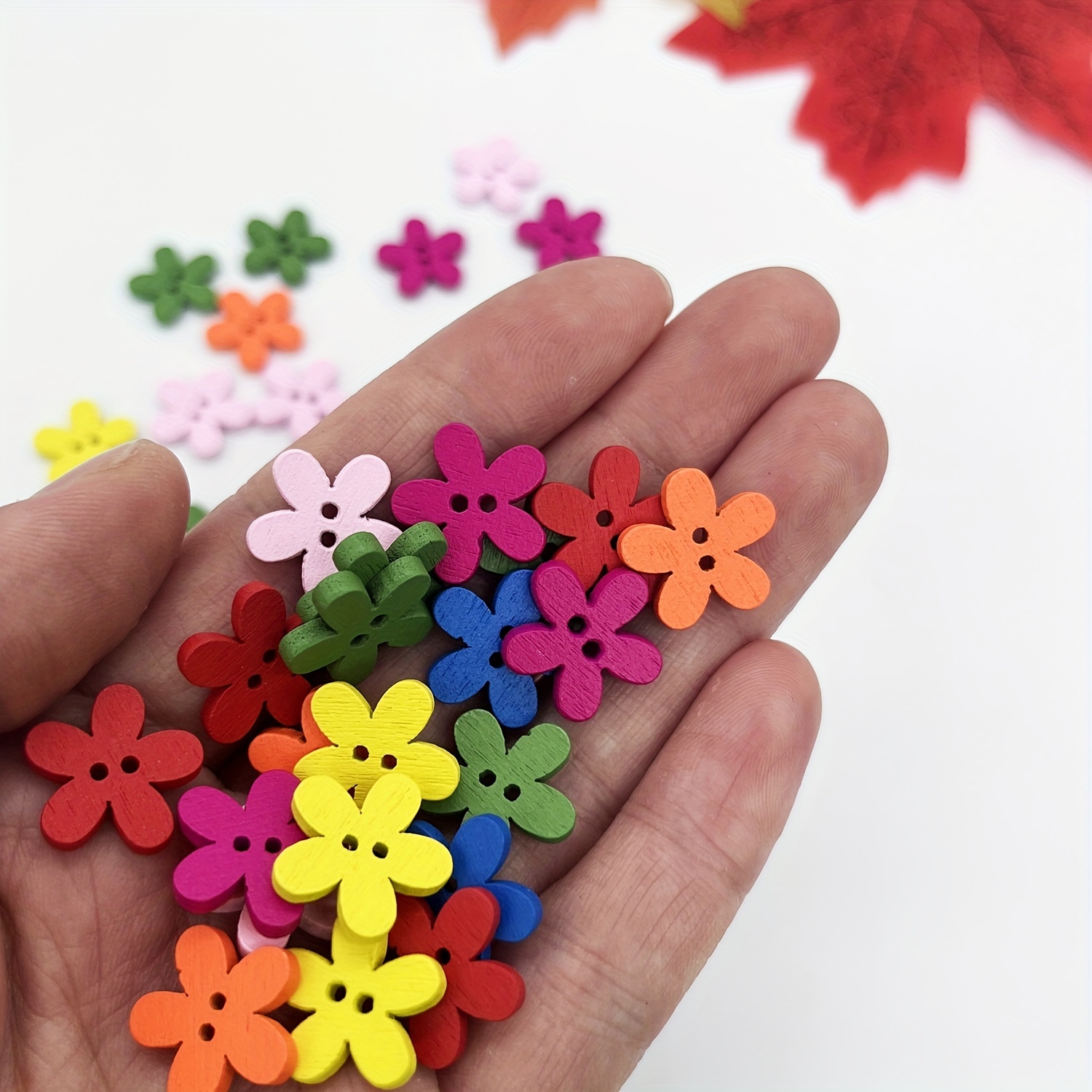 50pcs Natural Wooden Flower Buttons - Add Colorful Creativity to Your DIY  Sewing Projects!