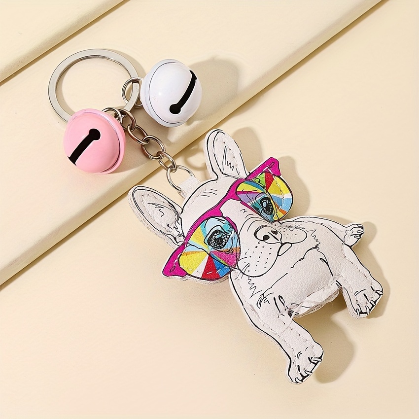 Resin French Bulldog Key Ring Cartoon Bell Dog Doll Keychain Charm