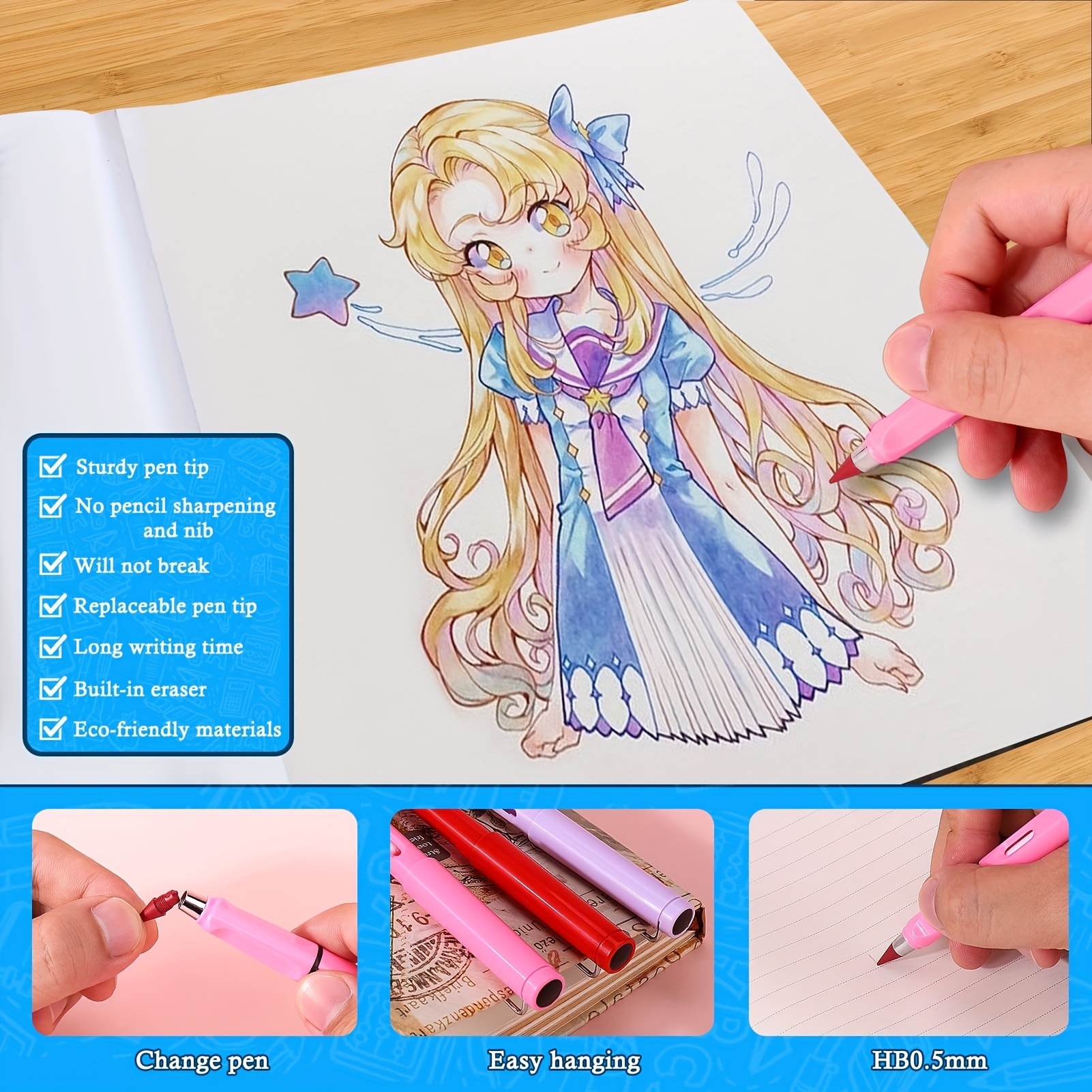 Colored Forever Pencil With Erase That Never Needs - Temu