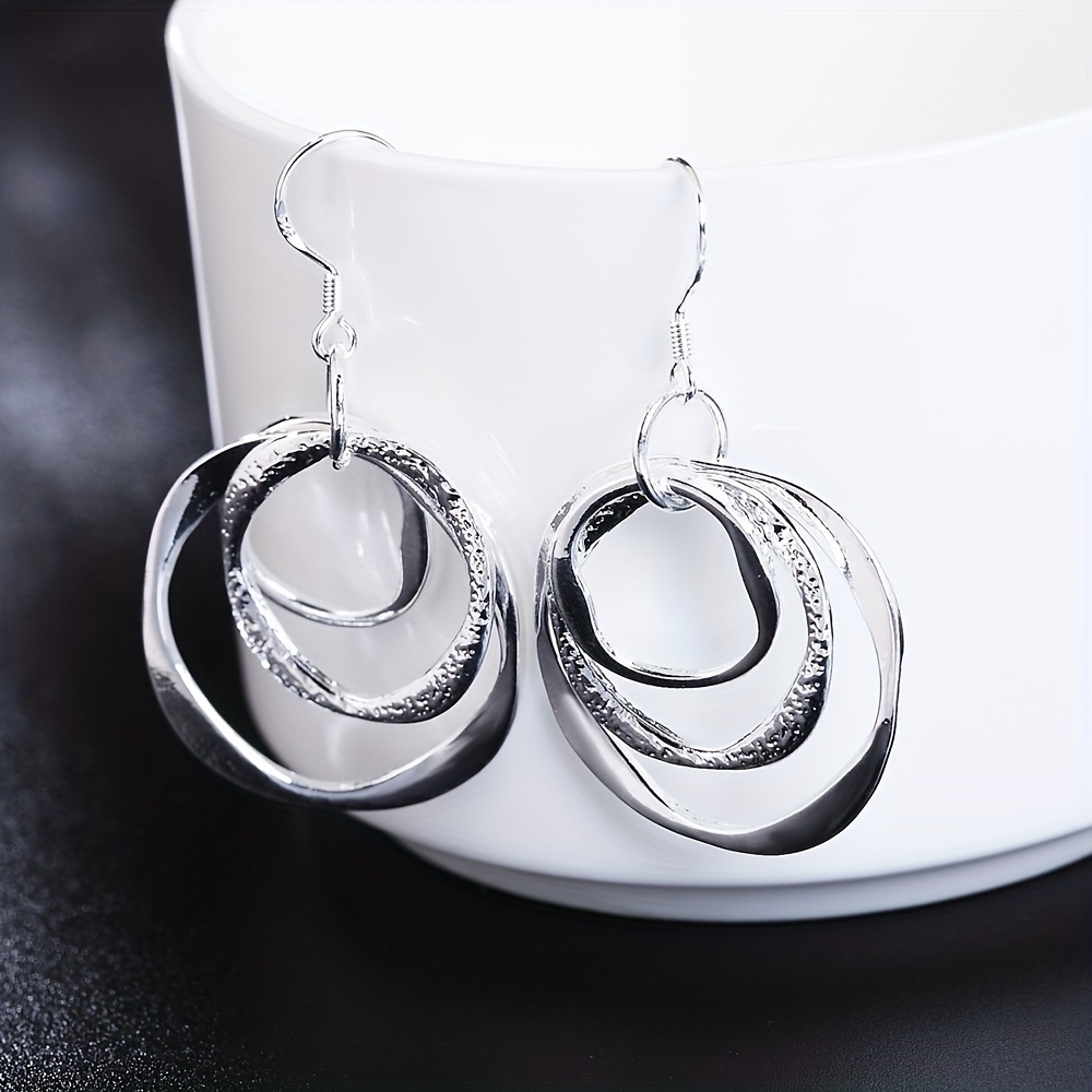 

Silvery Hollow Circle Design Dangle Earrings Elegant Minimalist Style Copper Silver Plated Jewelry Delicate Female Gift