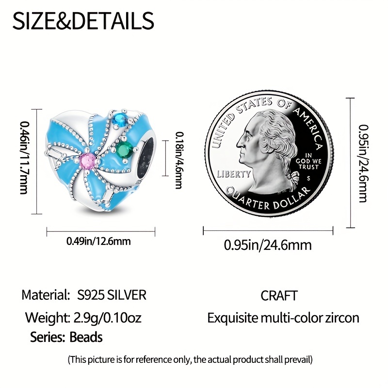925 Sterling Silver Creative Heart Charm Bead for DIY Jewellery Making