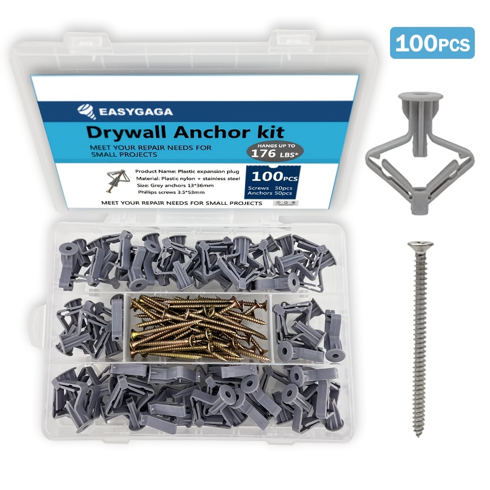 100pcs Small Expansion Screw and Box Drywall Anchor Kit