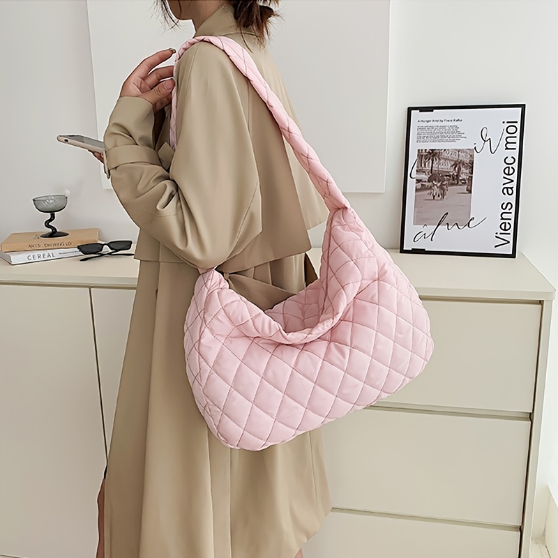Padded Argyle Quilted Crossbody Hobo Bag Large Capacity Shoulder Tote Bag  For Work, Free Shipping, Free Returns