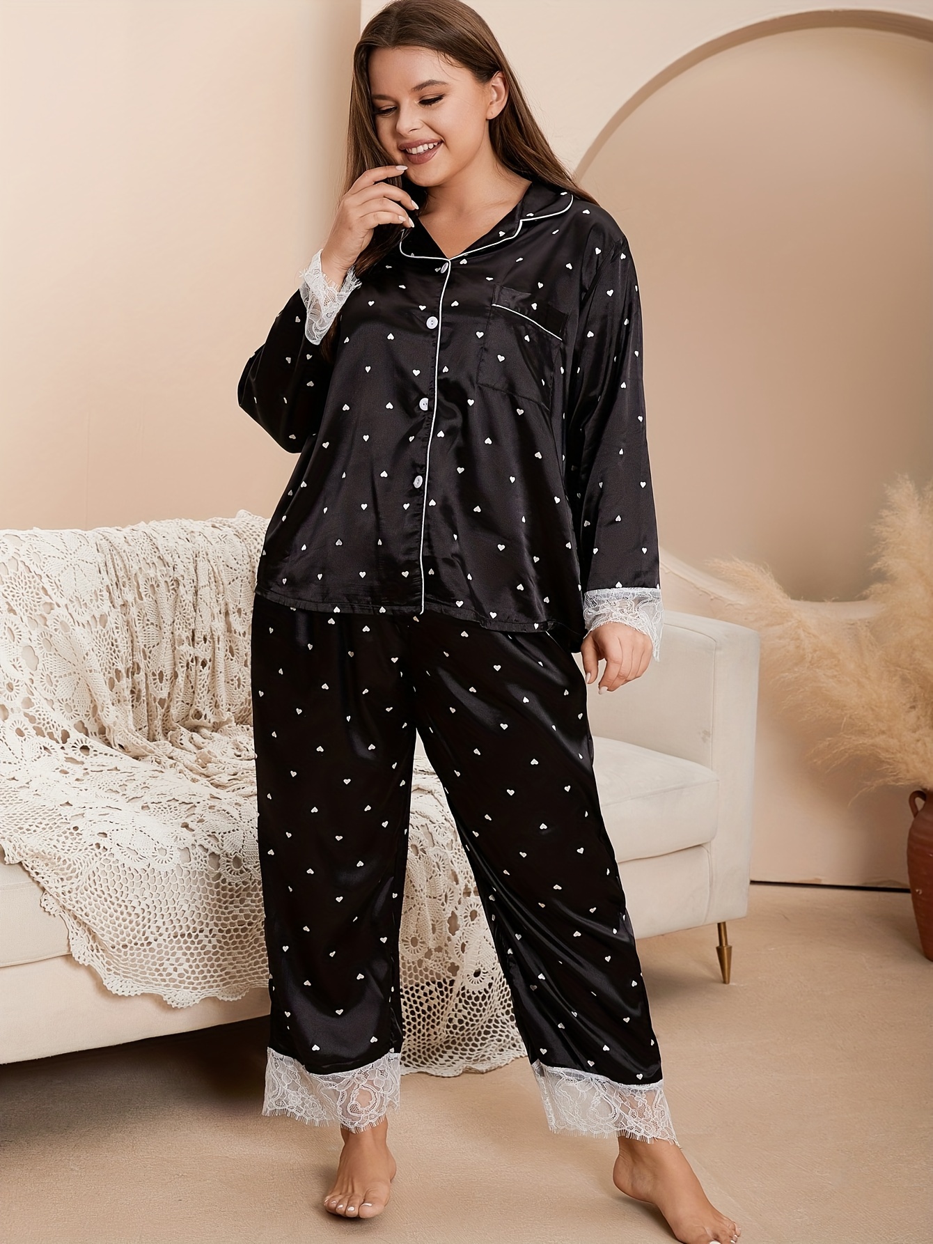 Shop Generic Silk Pajamas Plus Size Women Solid Cute Pajamas for