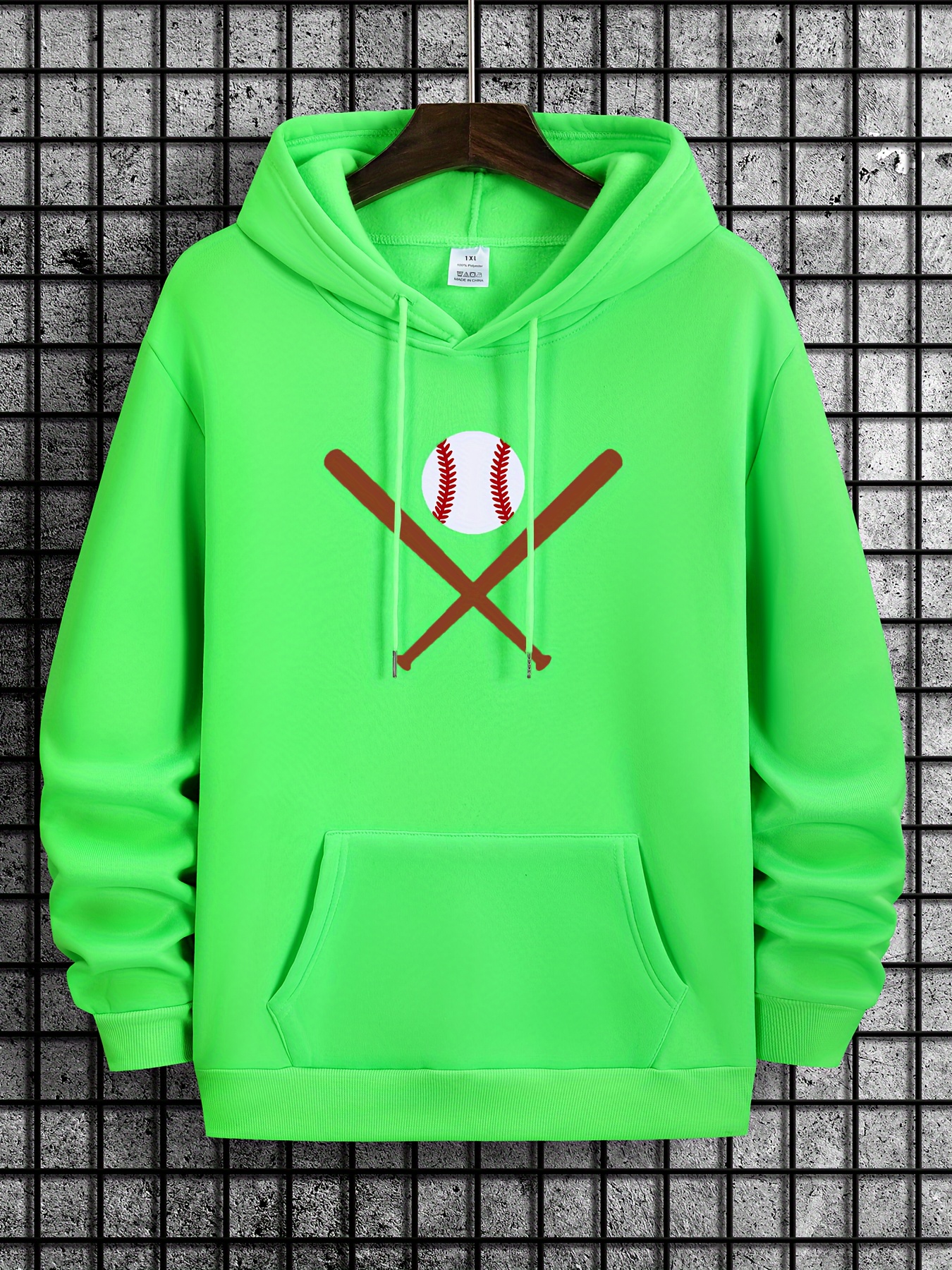 Plus Size Men's Hoodies Baseball Print Hooded Sweatshirt For - Temu