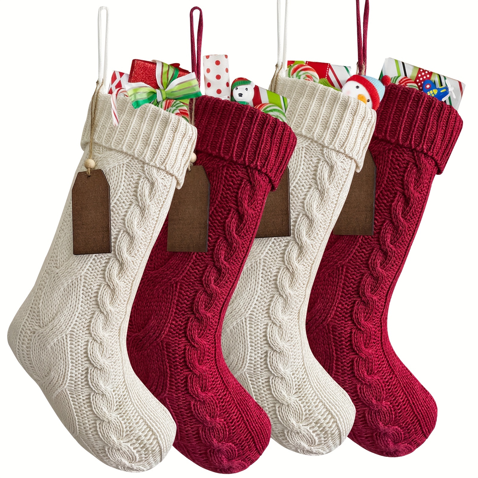 Knit Christmas Stockings Large Cable Knit Red Xmas Stockings - Temu