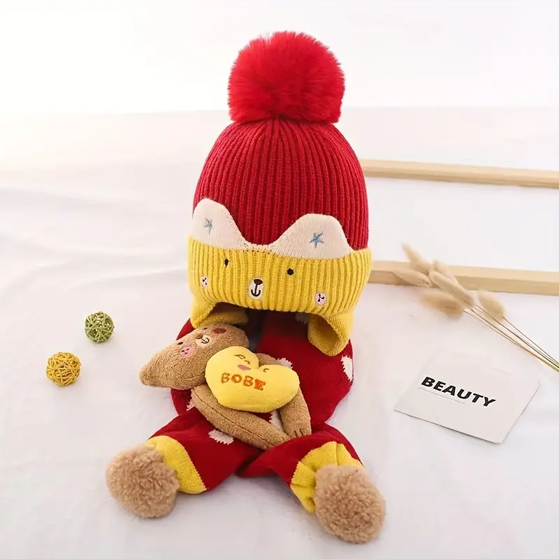 Baby Hat Autumn Winter Cute Cartoon Thickened Hat Scarf Set - Temu