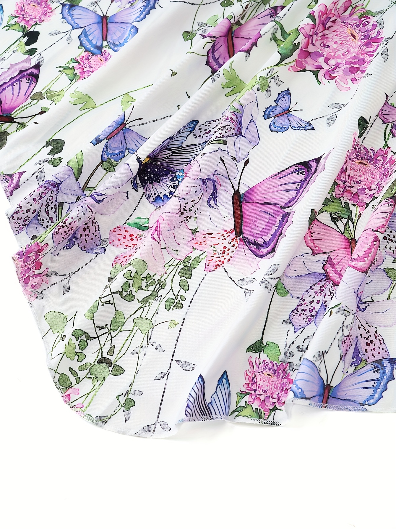 Plus Size Elegant Dress, Women's Plus Allover Butterfly Print Lettuce