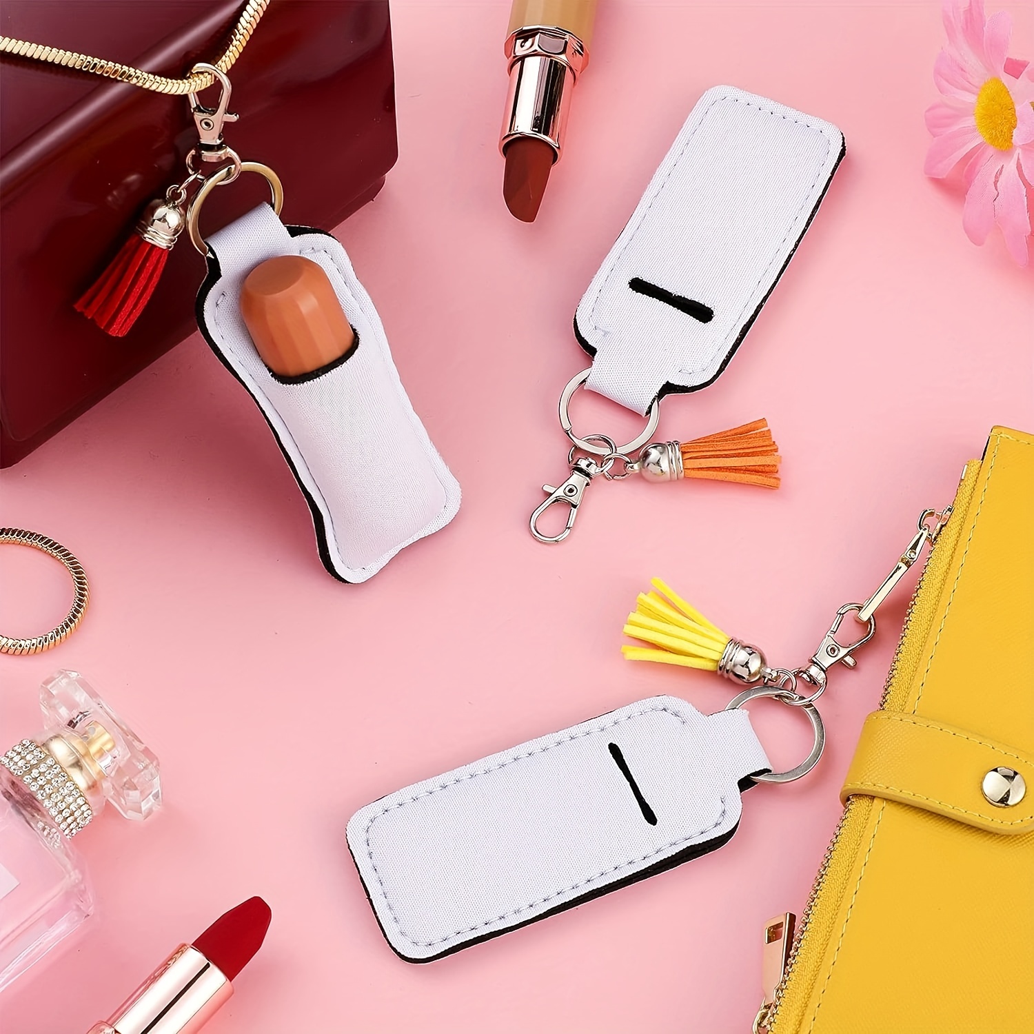 Sublimation Holder Keychain Blank Neoprene Lipstick Keychain Holder,Temu