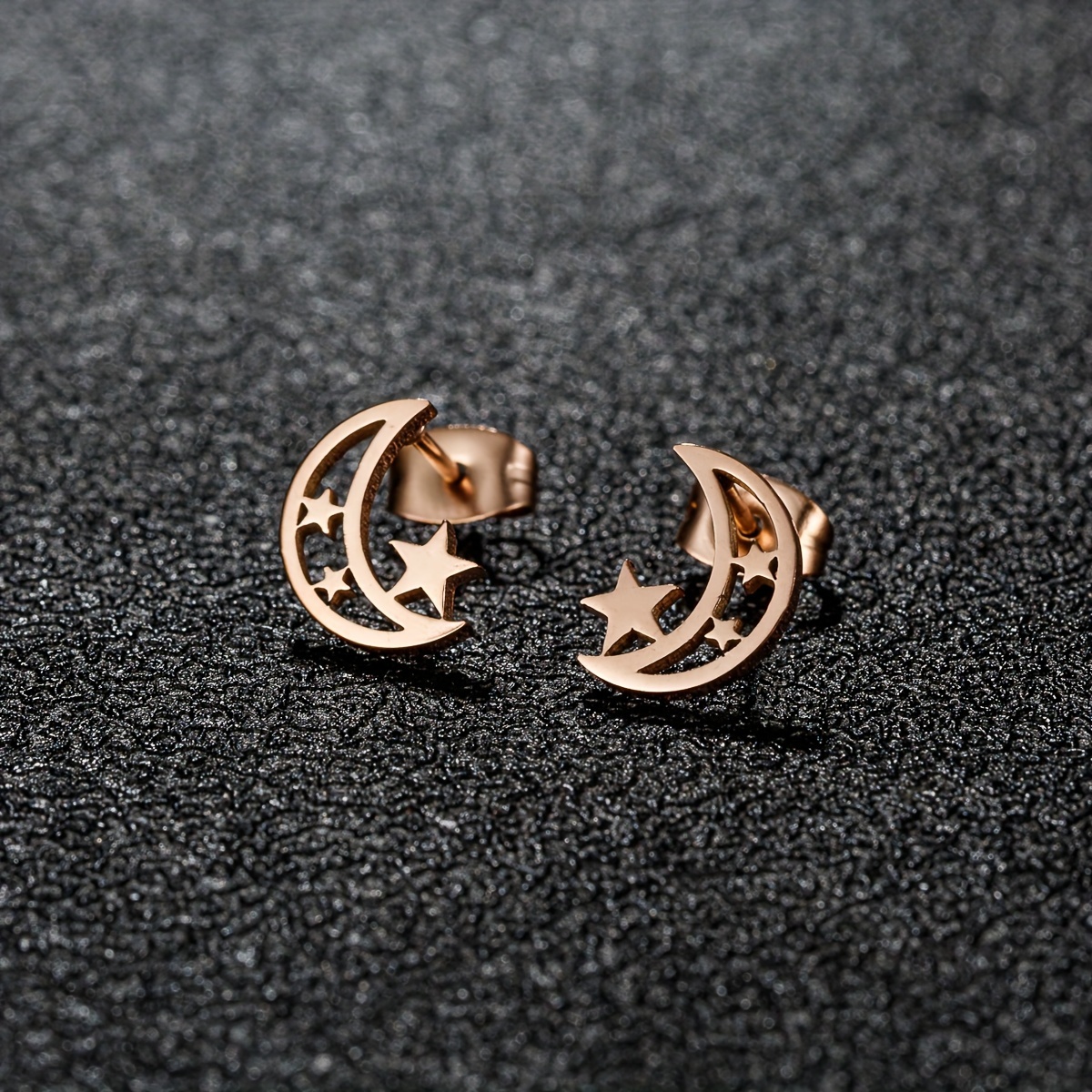 Image of 1 Pair Of Stainless Steel Exquisite And Easy Pentagram Hollow Moon Earrings For Men, Fashionable Star And Moon Shaped Earrings For Women, , Birthday Party, Holiday Gift