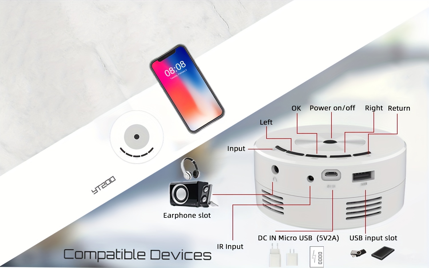 YT200 Proyector Doméstico Miniatura Portátil Mini Portátil Pequeña  Proyección De Teléfono Móvil - Temu