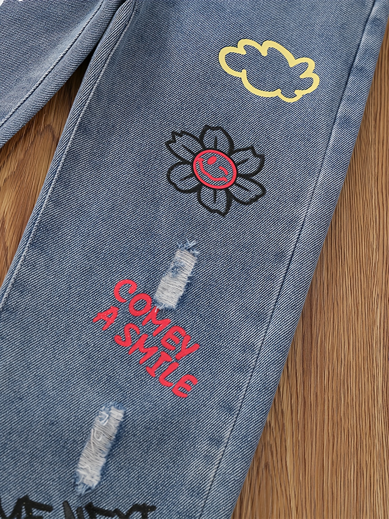 Girls Cartoon Embroidered Jeans Cute Kids Casual Denim Pants For Spring And  Autumn