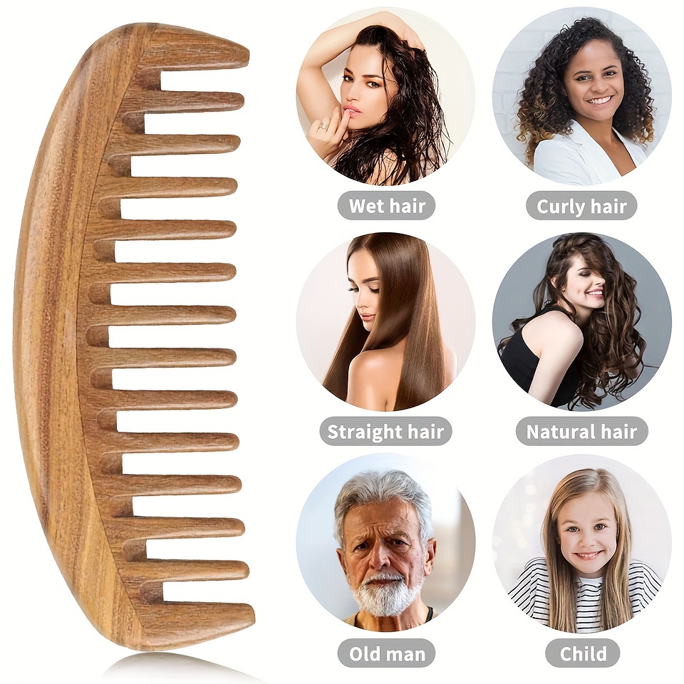 Peigne en bois naturel à dents larges - cheveux bouclés