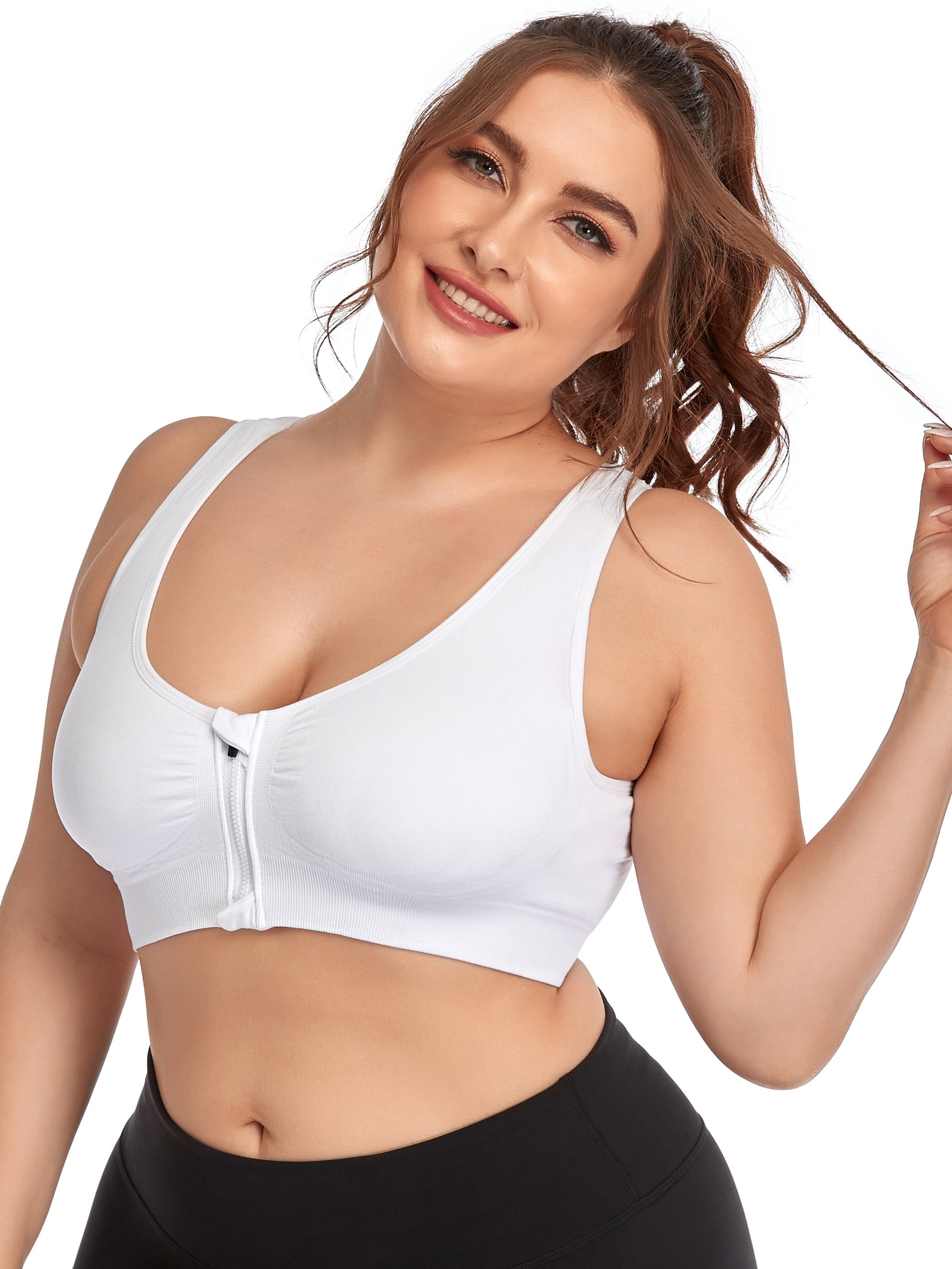 Plus Size Zip Removable Padding Full Coverage Sports Bra - Temu Canada