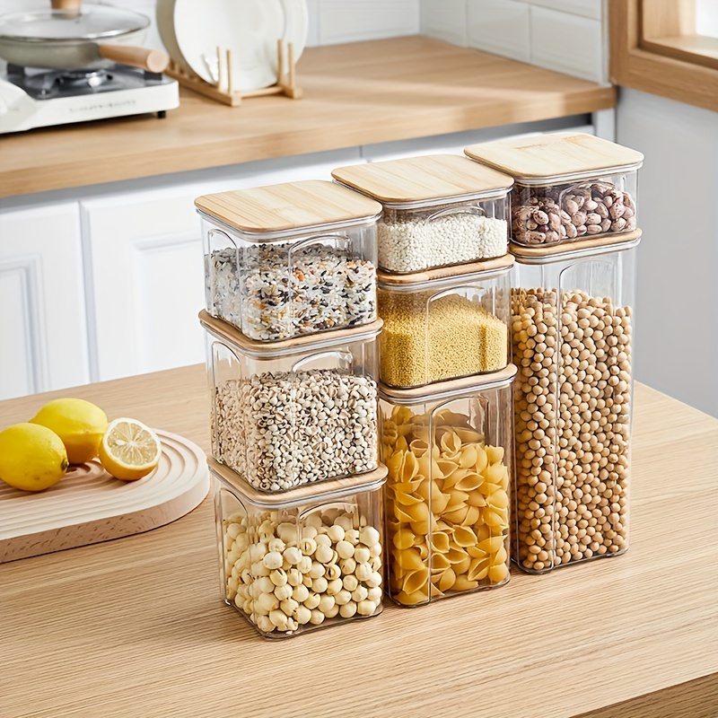 Food Storage Containers With Bamboo Lids, Clear Airtight Food Jars,  Moisture-proof Transparent Sealed Fresh-keeping Box, For Cereal, Rice,  Pasta, Coffee Beans, Nuts And Sugar, Plastic Food Preservation Tank, Home  Kitchen Supplies 