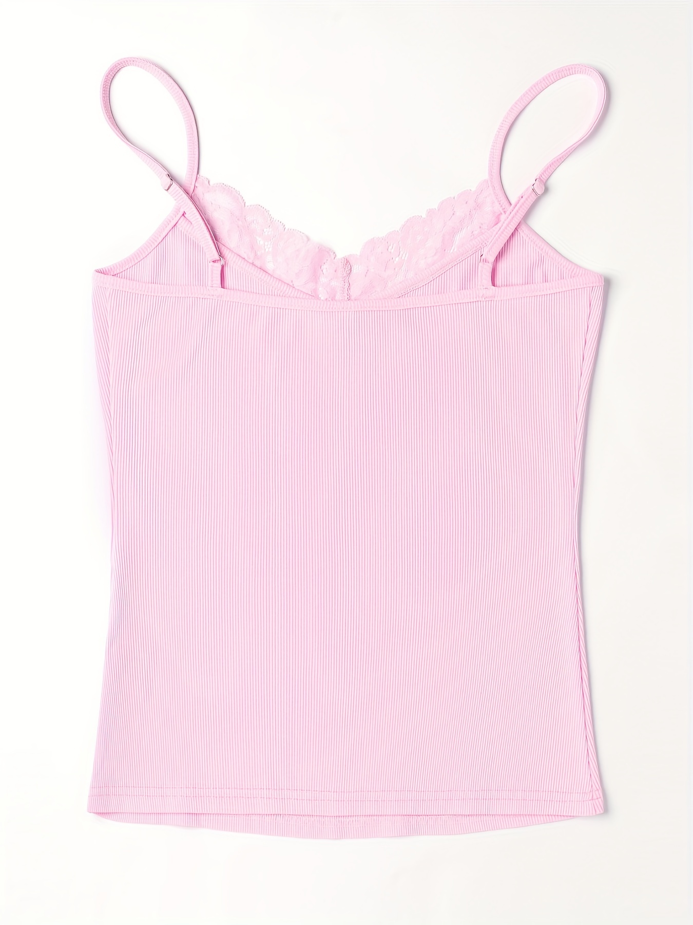 Lace-trimmed Camisole Top - Light pink - Ladies