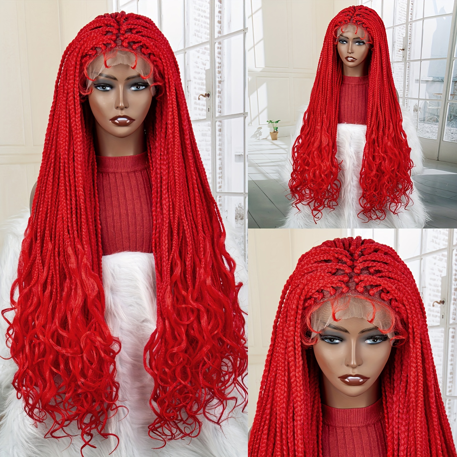 Braided Wigs Boho Curly Ends Knotless Box Braided Wig Women - Temu