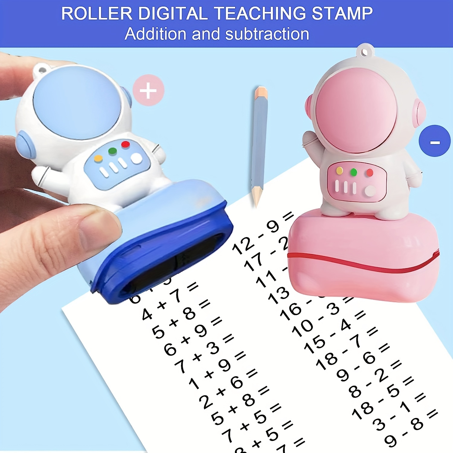 Teaching Stamps For Kids,2 In 1 Math Practice Stamps Within 100,addition  And Subtraction Dual Head Smart Math Roller Stamp,math Learning Toy For  Presc
