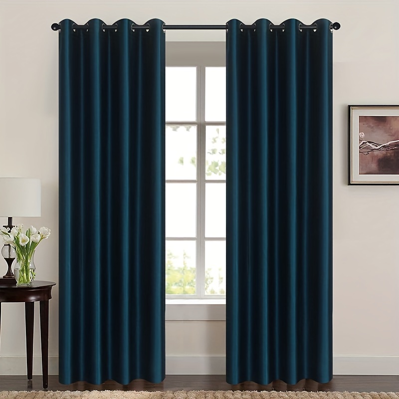 Cortinas opacas para dormitorio, 3 cortinas aislantes térmicas de color  sólido, tela de poliéster con ojales para ventana de salón, color azul,  41.7 x