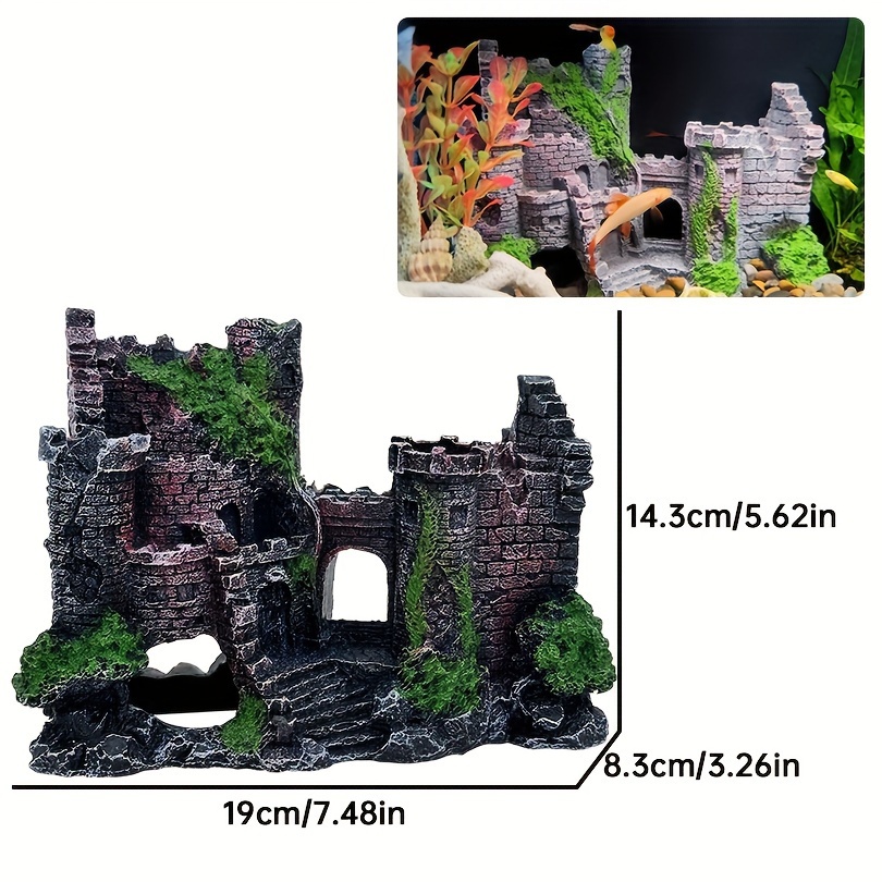 TEMU 1pc Retro Castle Aquarium Decoration - Handcrafted Resin Ornaments For Fish Tanks - Adds A Touch Of Nostalgia And Charm, Landscaping Resin Rockery aquarium Ornaments