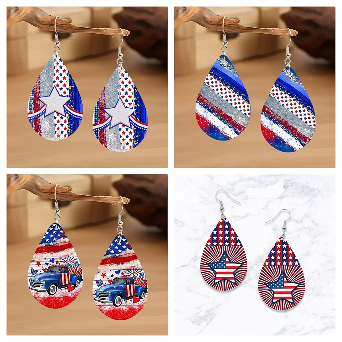 2pcs Water Drop Earrings, United State Flags Both Sides Printed, Teardrop  Wooden Dangle Jewelry For Teen Girls