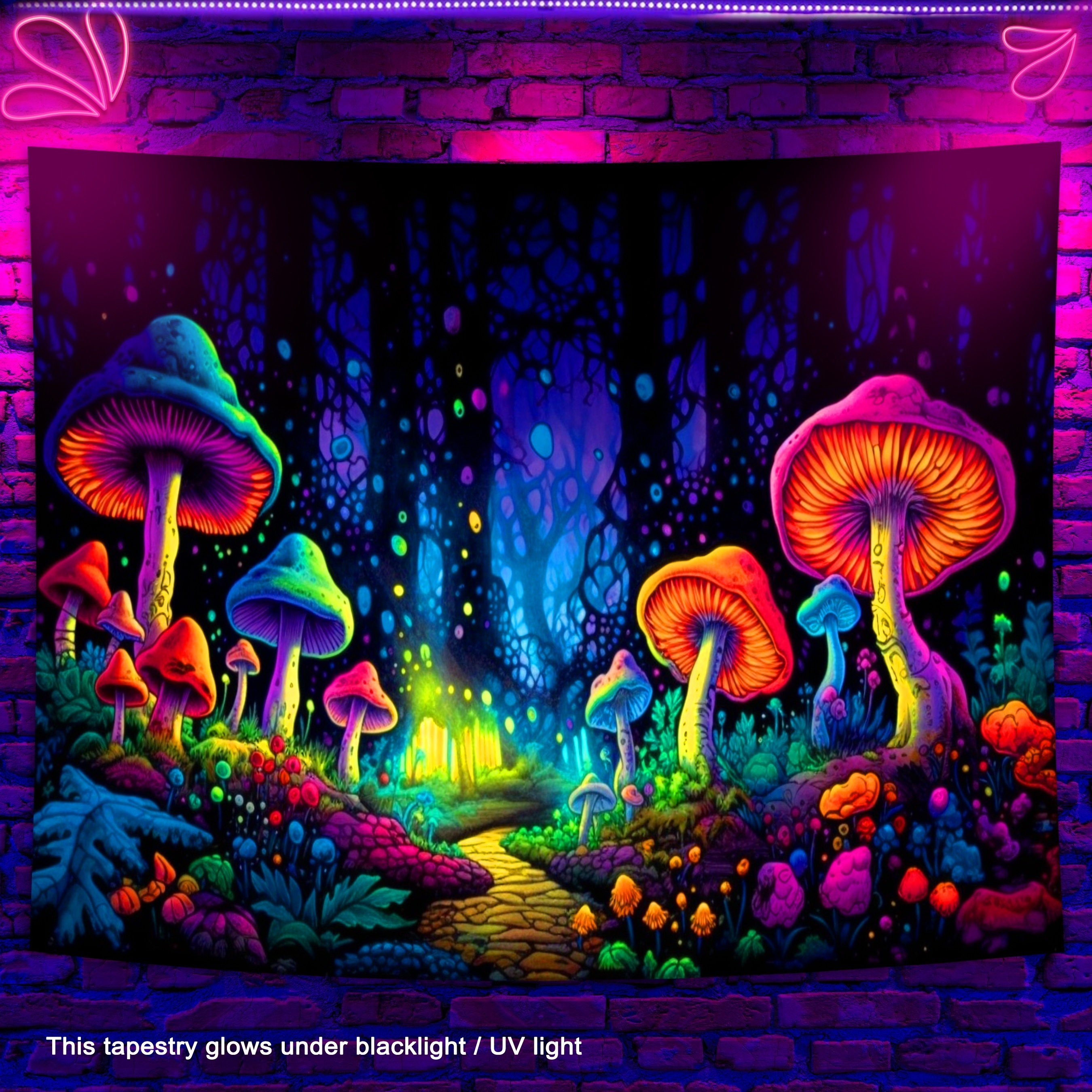 Neon Art Mushroom Forest Planet Blacklight Tapestry Wall - Temu Japan