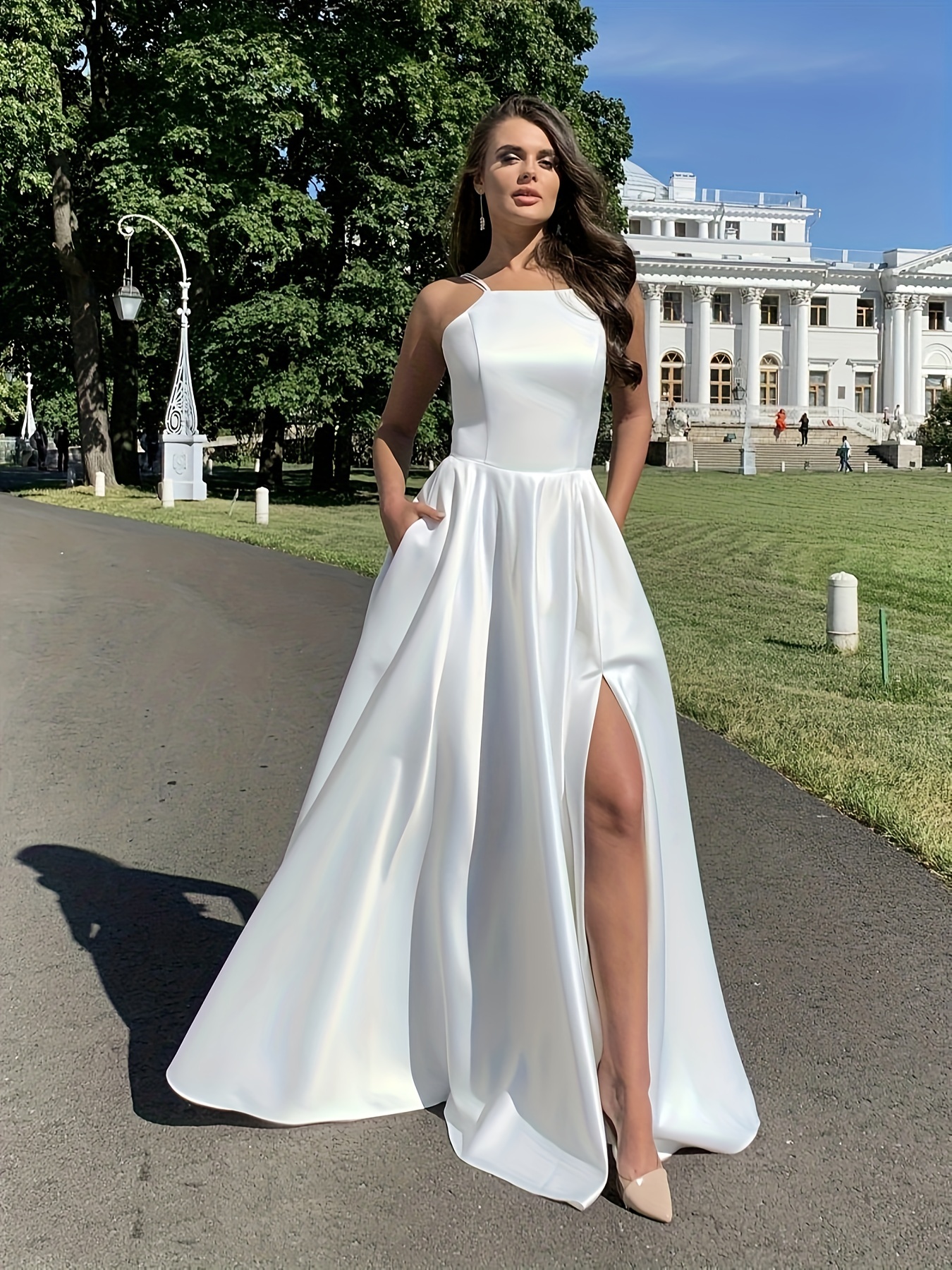 Vestido longo com decote frente única vestido para dama de - Temu Portugal