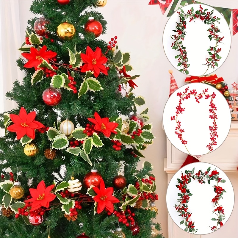 2pcs Wooden Beaded Garlands Christmas Red Green Bead Garlands Wood Christmas Tree Decorations Garlands Decorative Fireplace Wall Hanging Christmas