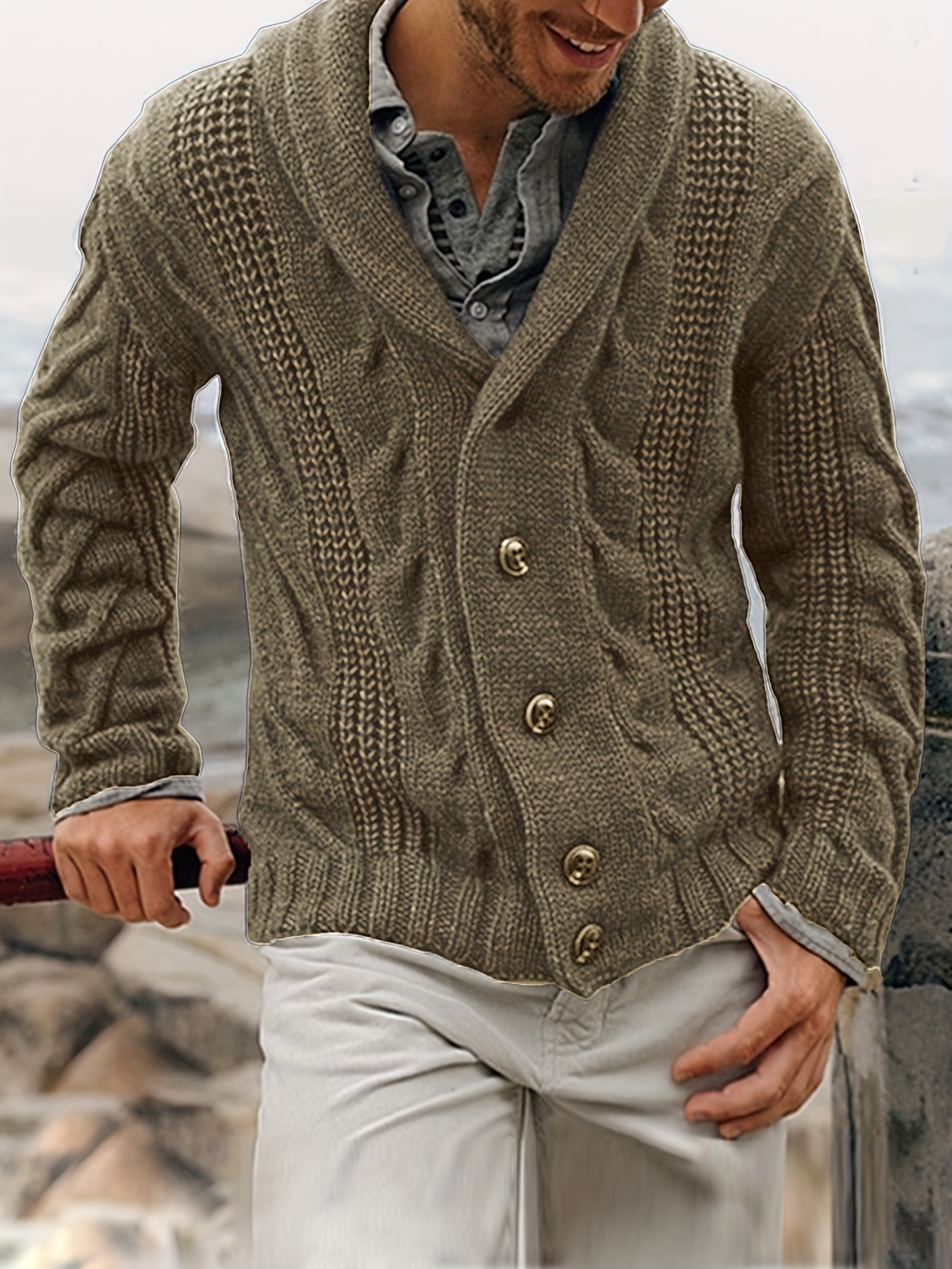 Men's Fashion Causal Textured Sweater Cardigan Spring/autumn - Temu