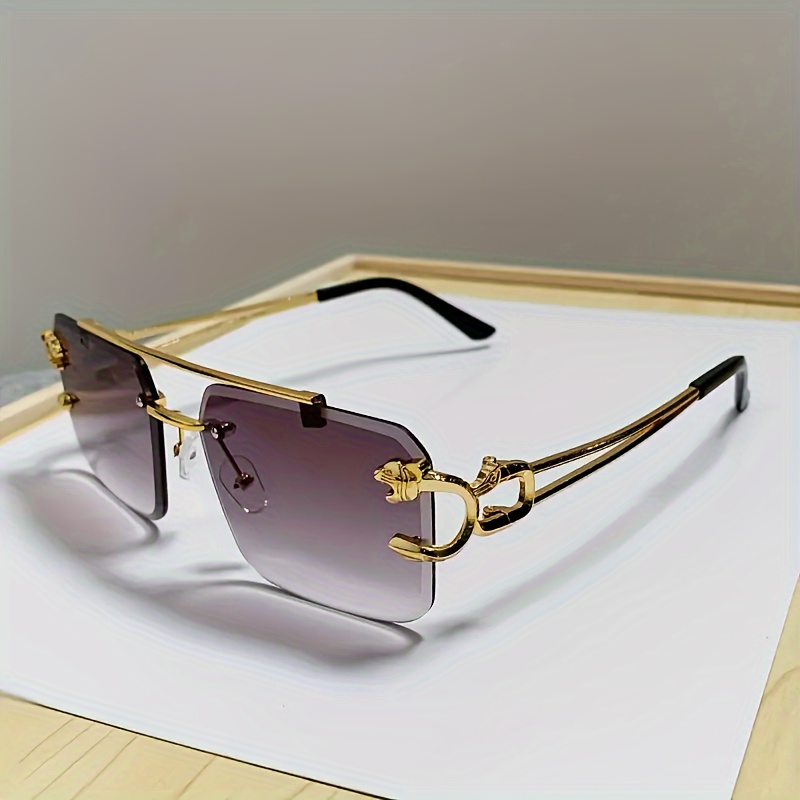 Pit Vipers,pairs, Elegant Cool Trendy Large Square Frame Rimless Sunglasses, Leopard Design Temples Metal Vintage Sunglasses, for Men Women