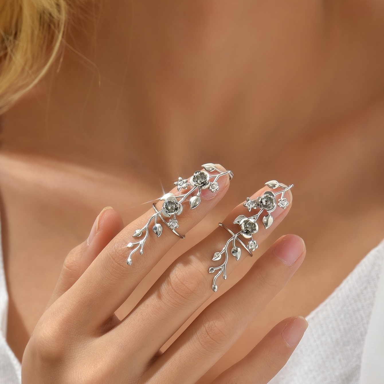 

Stylish Flower Finger Drag Armor Beautiful Ring Personality Jewelry For Party Banquet Club