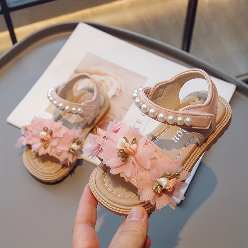 Girls Trendy Toe Strap Sandals With Faux Pearl Decor Kids - Temu