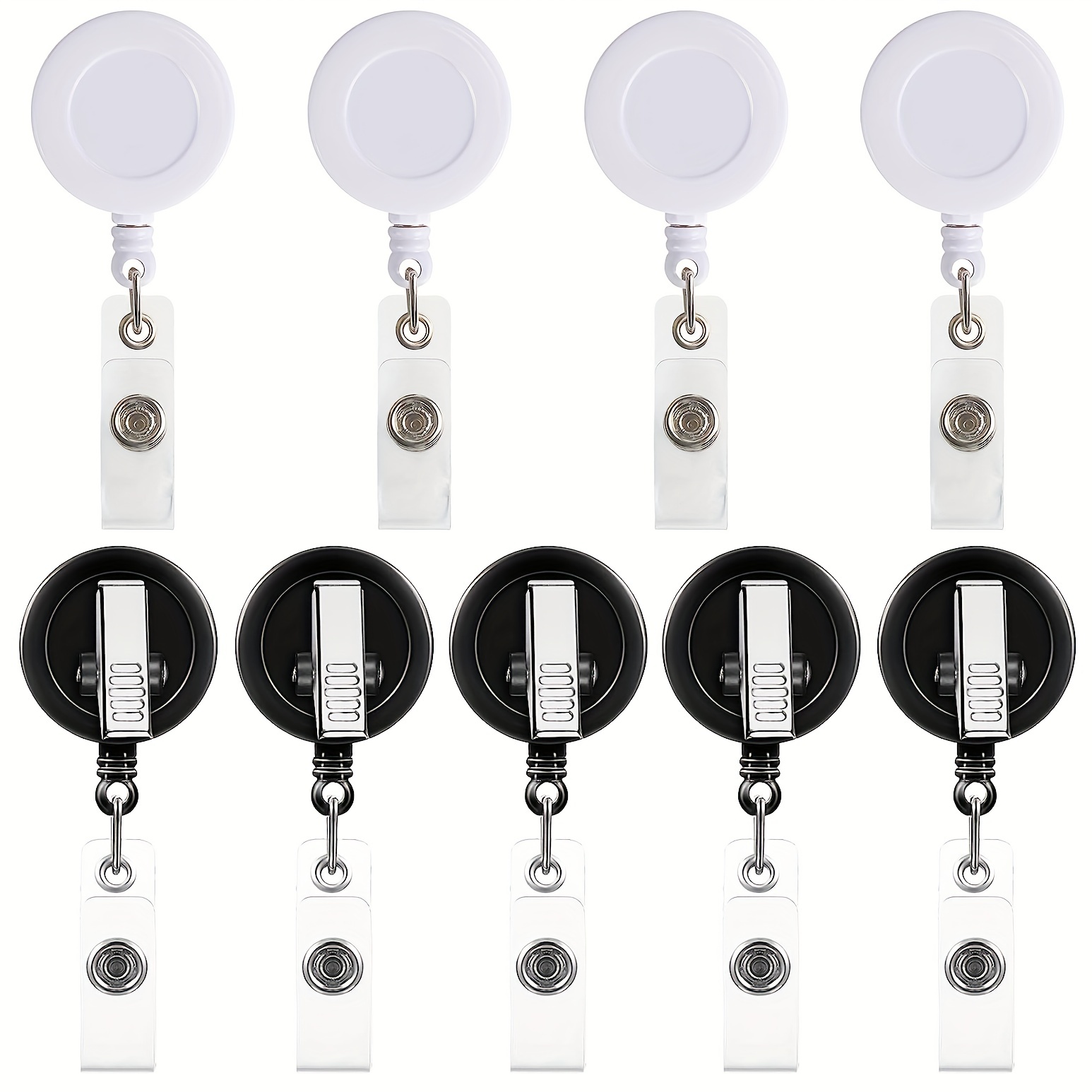 10pcs Retractable Badge Reels With Alligator Swivel Clip Black White ID Card Name Badge Clip Badge Holder