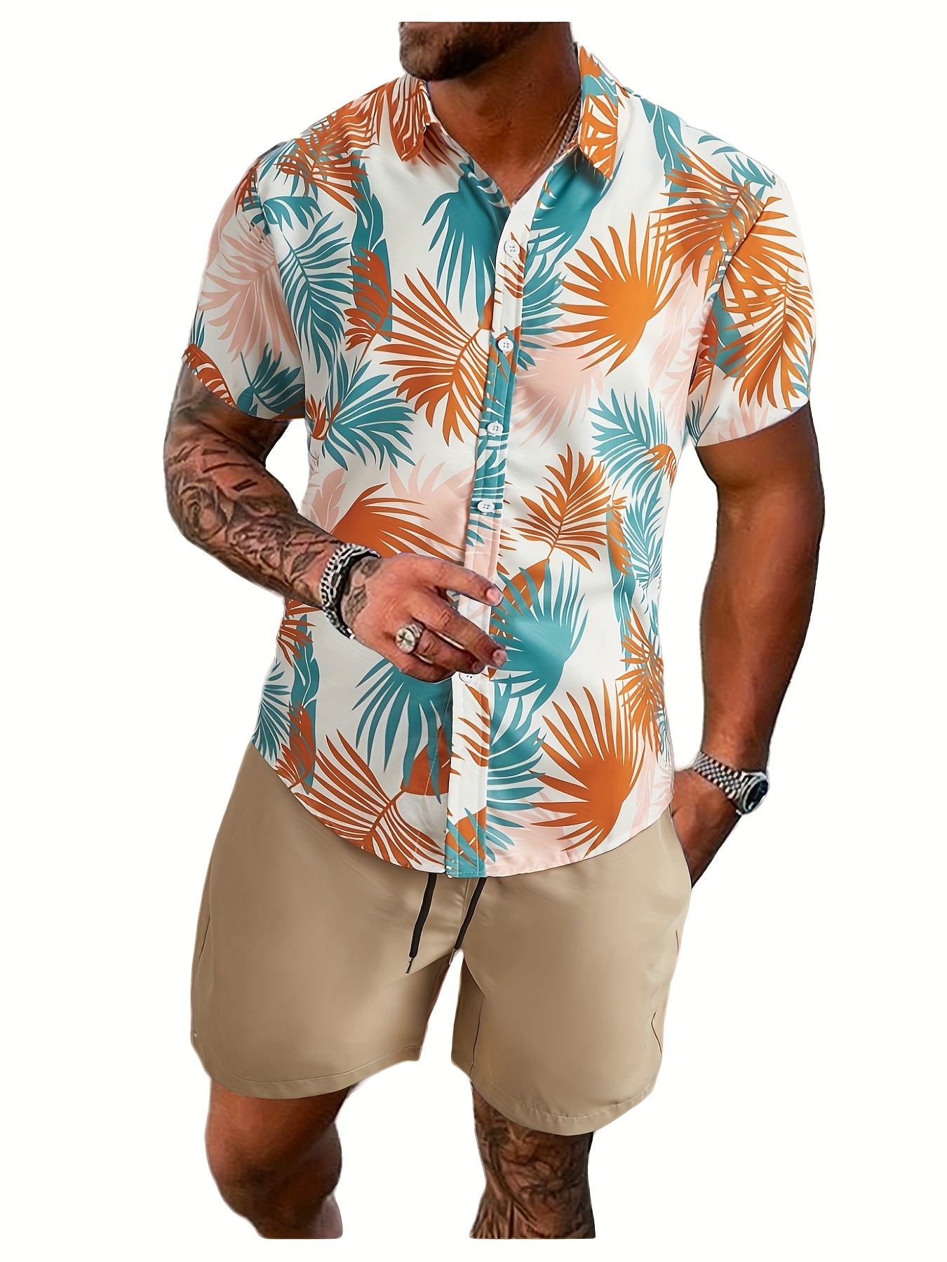 Men's Casual Hawaiian Style Tree Pattern Slim Fit High - Temu