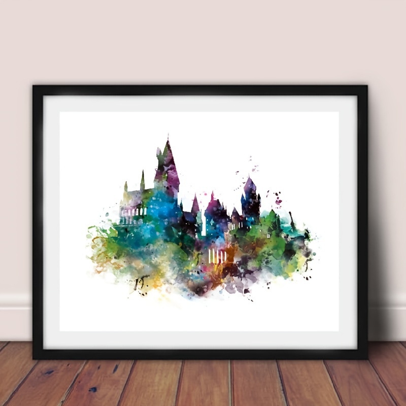 Watercolor Castle Art Canvas Painting Magic School Poster - Temu